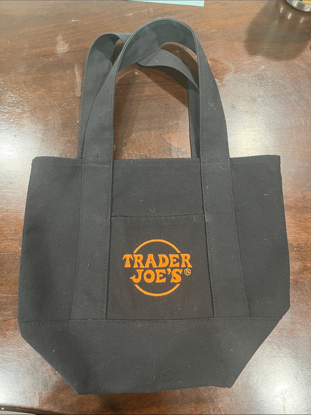 Trader Joe's Black Mini Tote Bag with Orange Logo